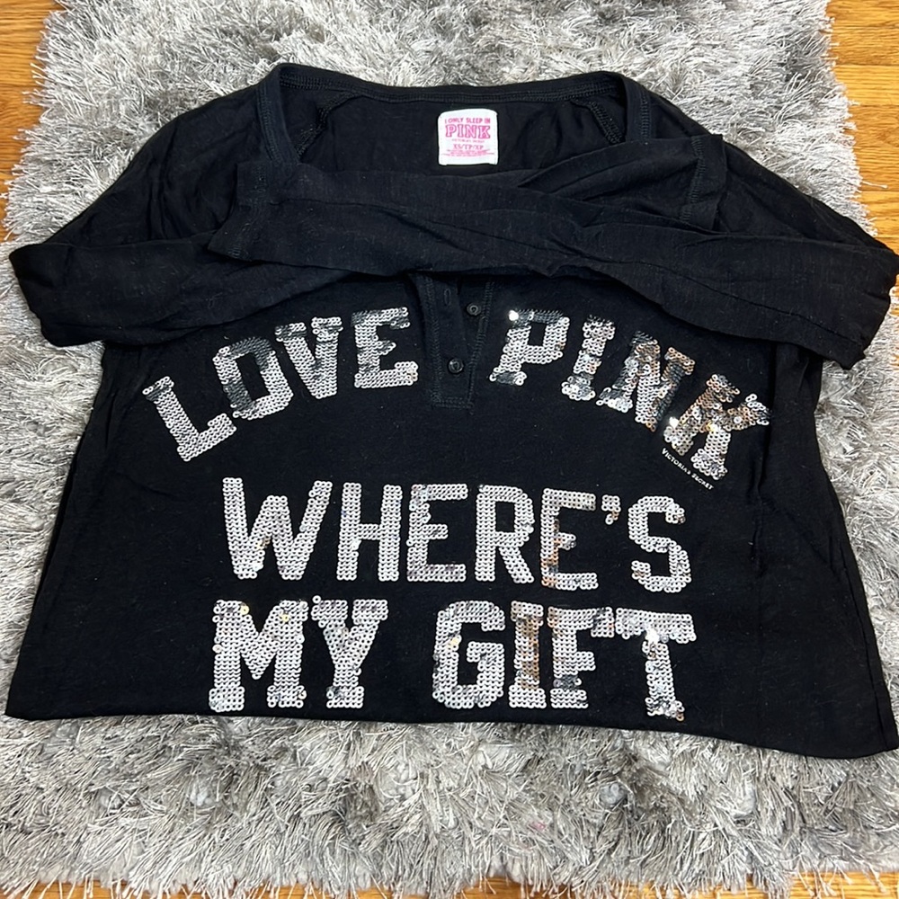 Womens Long Sleeve Black PJ PINK Shirt
